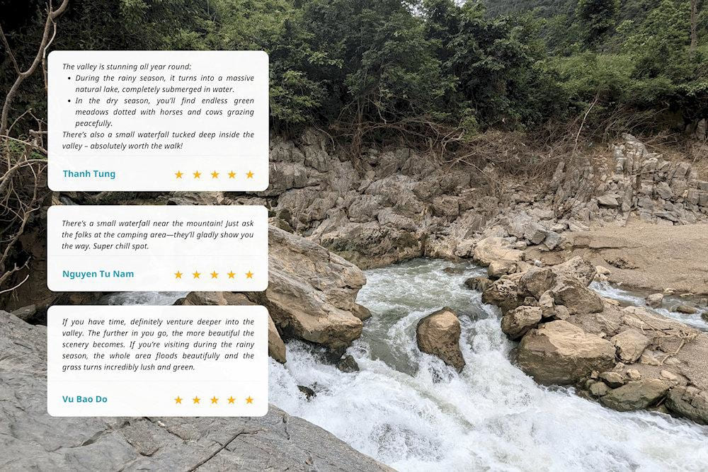 Share of tourists about the peaceful landscape hidden deep in the mountain